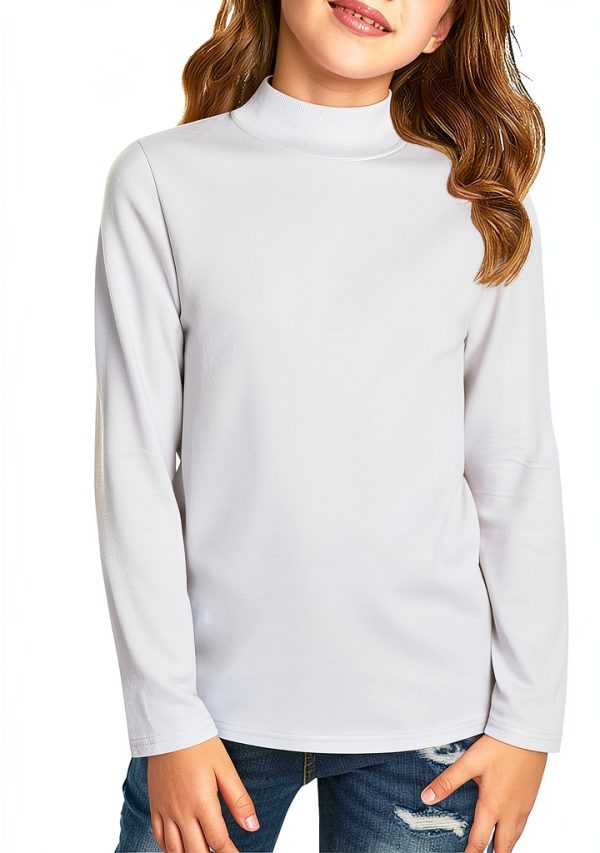 Girls Mock Neck Long Sleeve Top KidFit Activewear Breathable Spandex-0