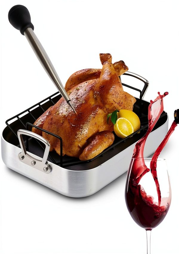 Stainless Steel Turkey Baster MeiAoJia Rubber Bulb with Brush-4