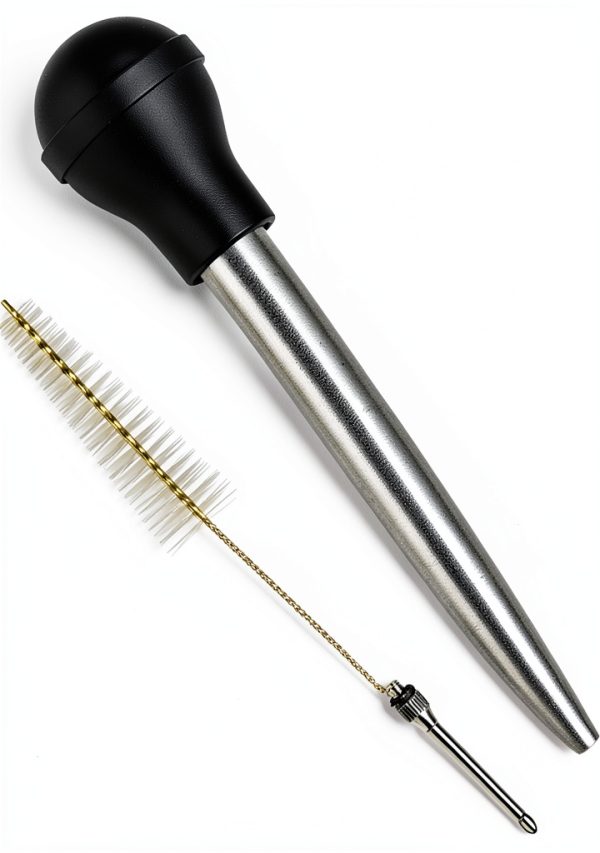 Stainless Steel Turkey Baster MeiAoJia Rubber Bulb with Brush-0