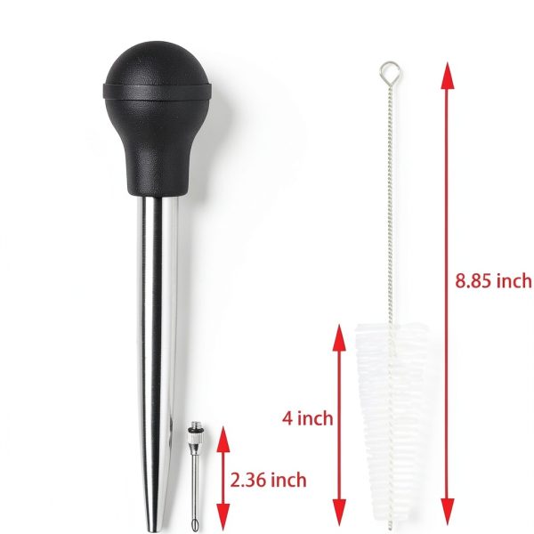 Stainless Steel Turkey Baster MeiAoJia Rubber Bulb with Brush-1