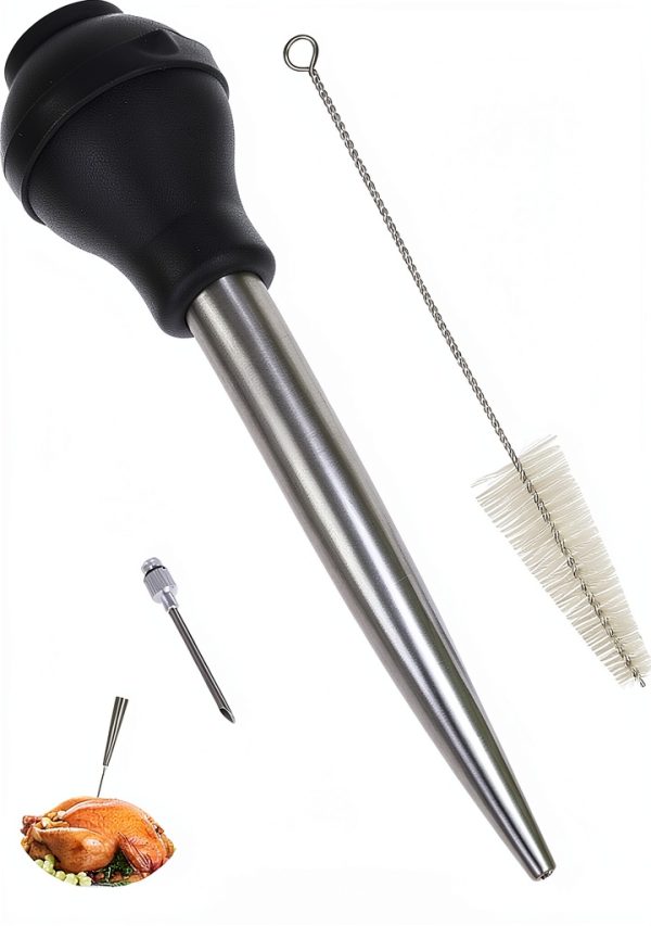 Home Servz Steel Turkey Baster with Injector Black Bulb-6