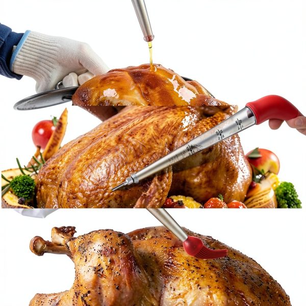 Turkey Baster QPMR Kitchen Tool with Silicone Bulb and Dual Needles-3
