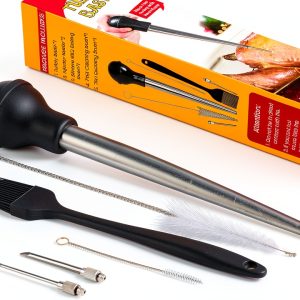 Turkey Baster MEWMET Stainless Steel with Injector & Cleaning Brushes-0
