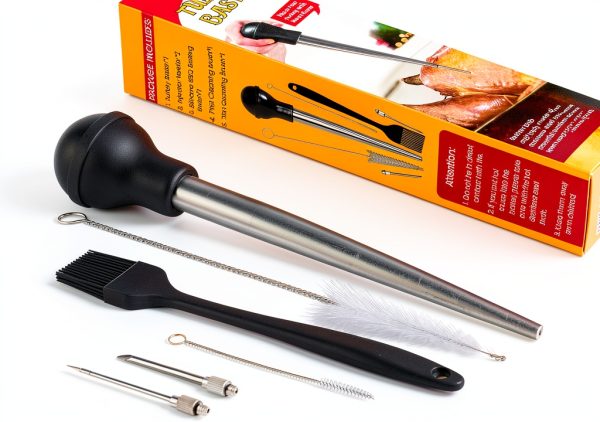 Turkey Baster MEWMET Stainless Steel with Injector & Cleaning Brushes-0