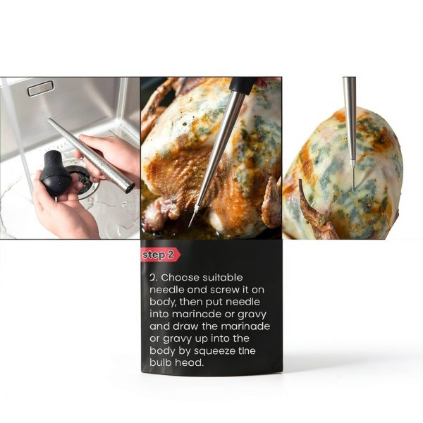 Turkey Baster MEWMET Stainless Steel with Injector & Cleaning Brushes-3